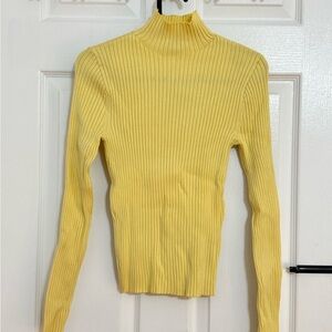 Zara Yellow Ribbed Turtleneck Sweater